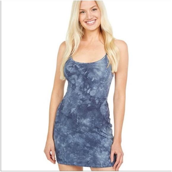 Billabong Easy on Me Blue Tie Dye Knit Dress Spaghetti Strap Short Bodycon Lrg - Picture 1 of 8